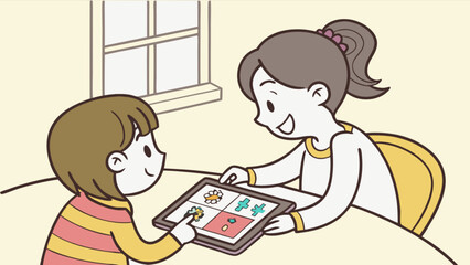 Children learning together educational app on tablet device vector illustration design graphic art