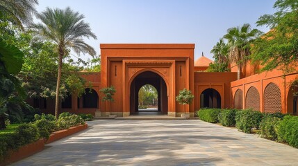 Obraz premium Grand Entrance to an Orange Palace in a Lush Oasis