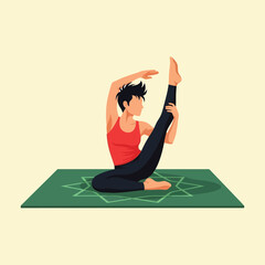 Woman Performing Yoga Pose on Mat with Leg Raised Straight Up