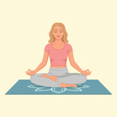 Woman Practicing Yoga Meditation Sitting in Lotus Position on Mat