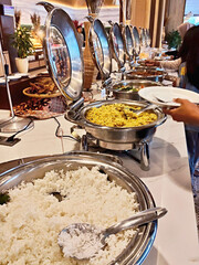 Elegant Hotel Breakfast Buffet with Rice and Morning Dishes