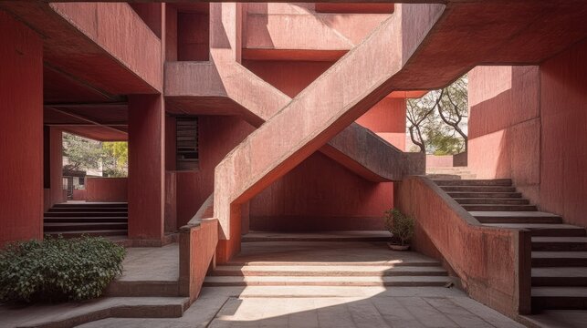 Red Architecture: A Study in Geometric Forms and Light