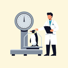Weighing Penguin Doctor Examining Bird on Scale at Veterinary Clinic