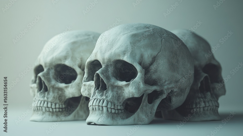 Aufkleber three skulls arranged in a row on a plain background. possible use stock photo