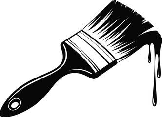 Vector illustration of dripping paintbrush, black ink tool, artistic brush stroke, creative design element, painter equipment icon, dripping effect, graphic painting symbol

Art & Illustration
