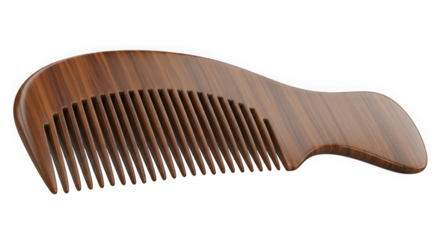 Natural wood comb with fine teeth and curved handle