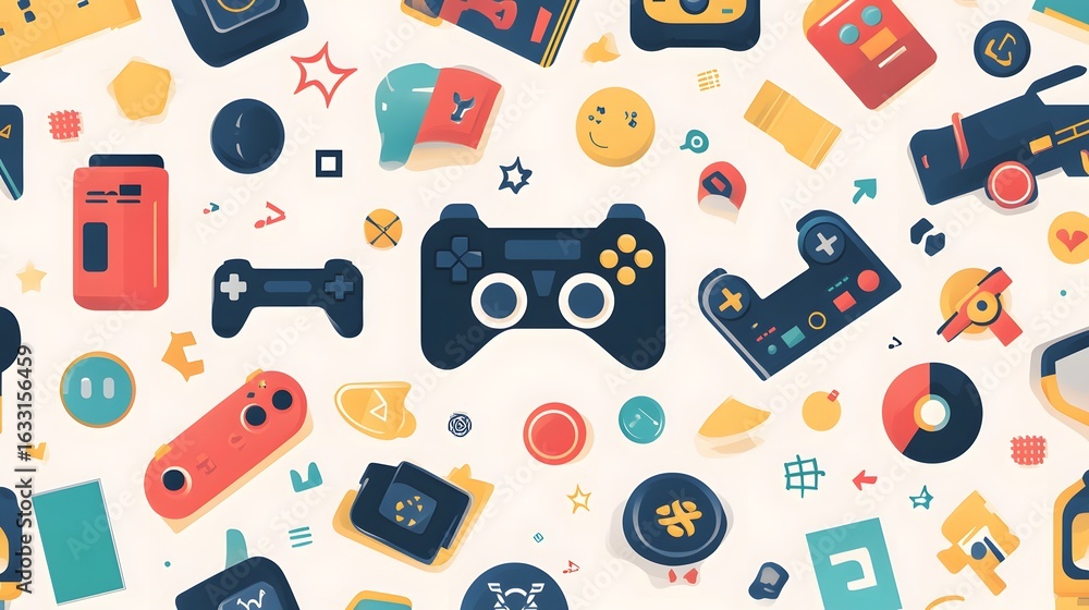 Poster Colorful pattern of  controllers and related items.