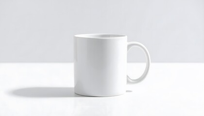 Fototapeta premium Minimalist white ceramic coffee mug isolated on a plain neutral background with soft lighting and subtle shadows for a clean modern look perfect for design and advertising