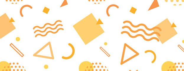 Abstract geometric background with orange shapes on a white background. The orange color and white background create a playful texture. Fun memphis pattern background. Yellow background vector.