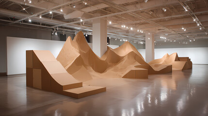 Speculative terrain installation using cut cardboard elevations and painted relief zones