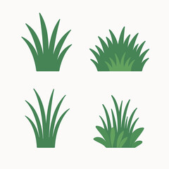 Minimalist Flat Design Green Grass Element Set Agricultural Illustration