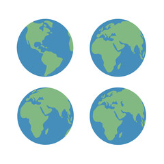Flat Design Multiple Views Earth Globe Continent Illustration