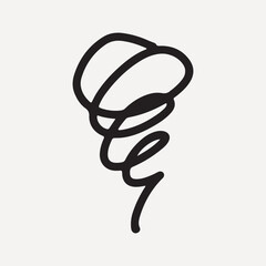 Minimalist abstract swirl design in black on white, element vector