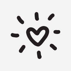 Minimalist black heart with radiating lines on a white, element vector