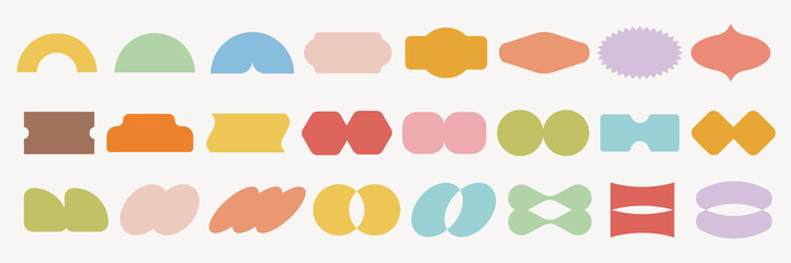 Pastel vectors. Colorful abstract shapes in various forms. Abstract shapes include circles, ovals, and rectangles. Bright, colorful, and diverse abstract shapes. Pastel elements, vector set.