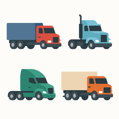 Flat Design Colorful Semi Truck Transportation Element Cargo Illustration Set