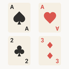 Simple Flat Playing Card Set with Ace, Two, Three, and Suit Symbols