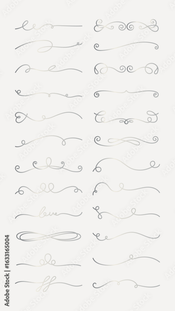 Poster vector set. elegant swirl dividers in various styles. swirl designs include loops, curls, and curves
