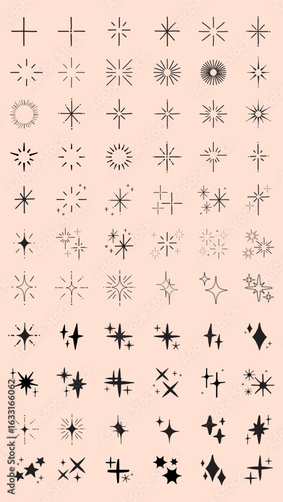 Poster collection of star and sparkle icons. various star shapes and sparkle designs. star and sparkle patt