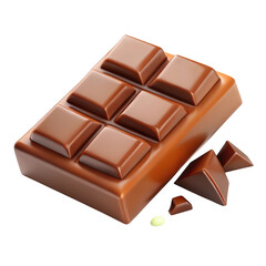 Fototapeta premium 3d milk chocolate bar with broken pieces isolated on transparent background