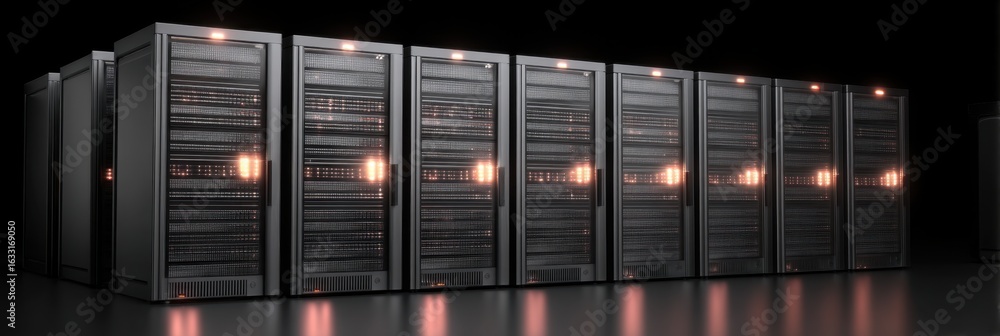 Aufkleber row of identical server rack units with glowing indicators