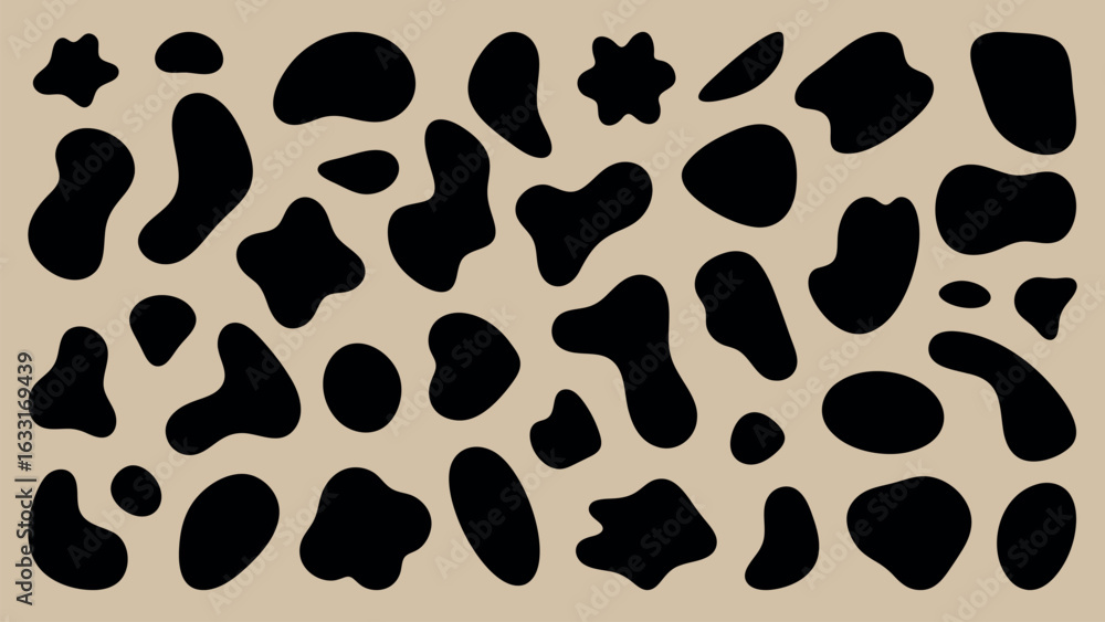 Poster v1185-aew-abstract black shapes on a beige background. organic, irregular forms create a modern, art