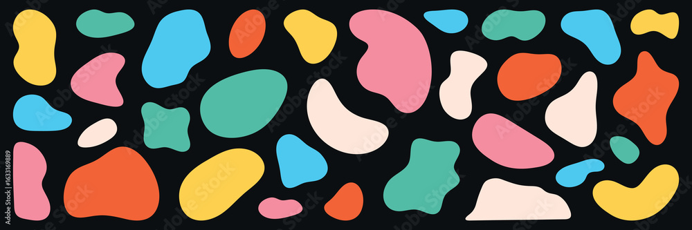 Aufkleber colorful abstract shapes in various sizes and colors on a black background. abstract shapes include 