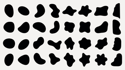 Abstract black shapes on a white background. Organic forms, varied silhouettes. Random shapes, abstract design. Black shapes, unique patterns. Black shape vector set.