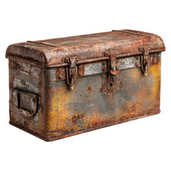 Rusted and Dented Old Metal Toolbox with Broken Hinges