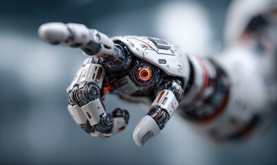 Advanced robotic hand pointing, intricate mechanical details