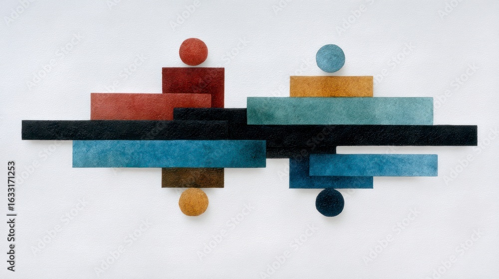 Aufkleber geometric abstract composition featuring balanced stacked blocks and circles in muted earth tones an