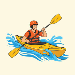 Person Kayaking in Yellow Kayak on Water with Orange Safety Gear