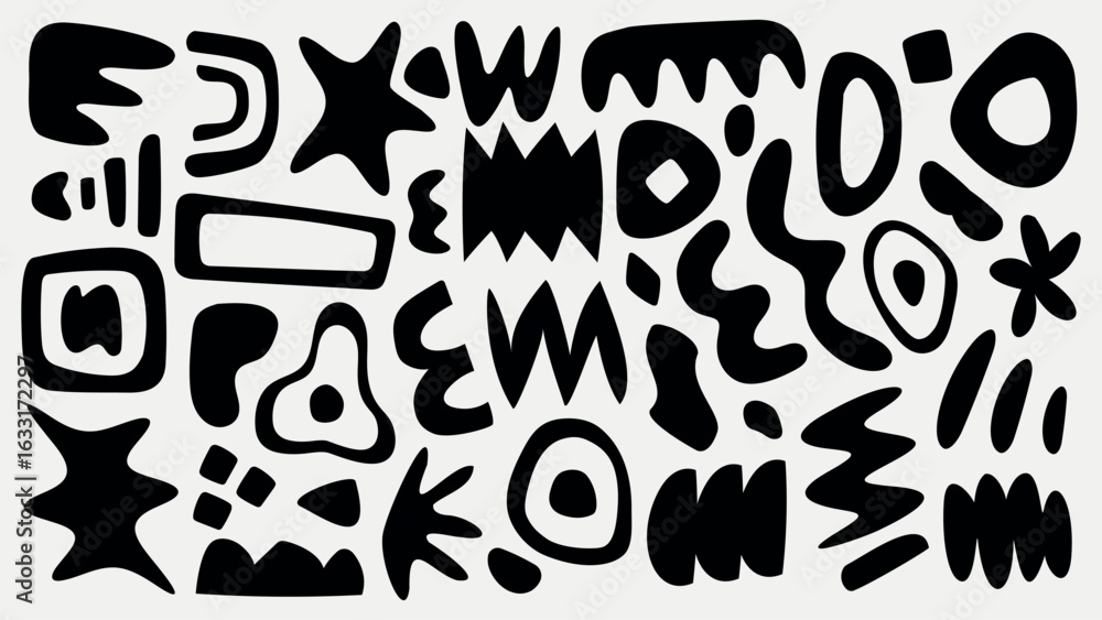 Aufkleber abstract black shapes on a white background. geometric and organic forms. bold, modern design. abstr