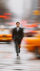 Confident Businessman in Suit Walking on Street