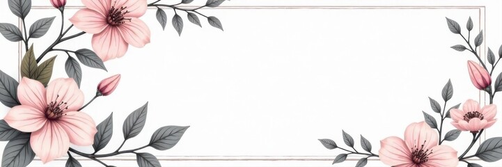 Elegant black line art floral wedding invite template on light grey background , simple, script, line art