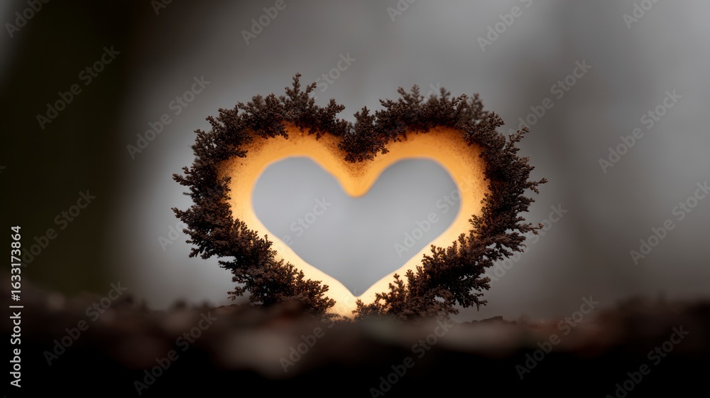 Poster glowing heart shape formed by natural elements set against a soft gradient background