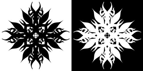 Symmetrical tribal star ornament with sharp pointed flame-like shapes Abstract gothic cross silhouette.