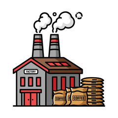 Fototapeta premium Modern coffee factory illustration industrial building coffee production business graphic