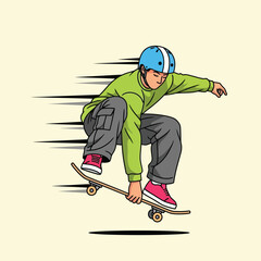 Skateboarder Doing Trick Jumping Off Skateboard Wearing Helmet and Shoes