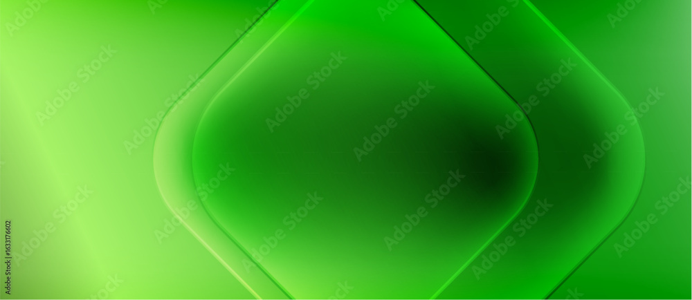 Poster abstract green gradients form layered diamond shapes. smooth transitions create luminous effect, mod