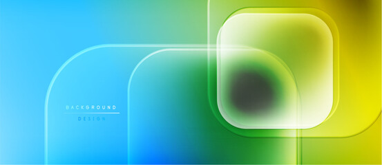 Abstract gradient background. Blue, green, yellow hues blend smoothly. Geometric shapes overlap, creating modern design. Minimal text present.