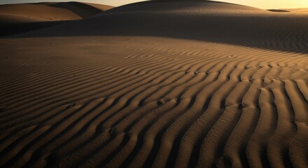 Naklejka premium Golden Hour Desert Sand Dunes: Textured Waves of Brown and Beige
