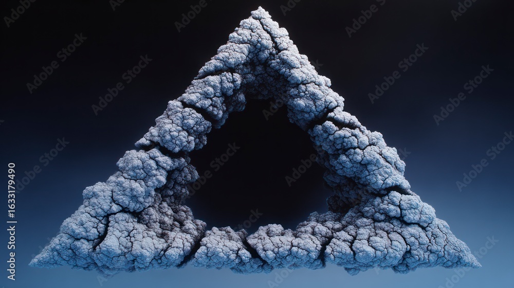 Poster abstract fractal structure resembling a triangular cloud formation with a dark background
