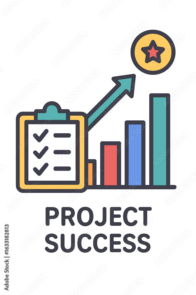 Aufkleber project success graphic with checklist and increasing bar chart project success chart deliverables