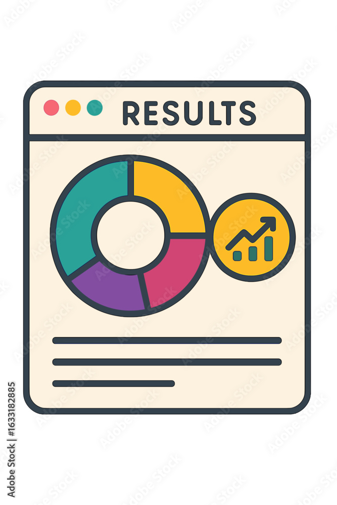 Poster results page with pie chart and upward trend line graph results-centric layout donut