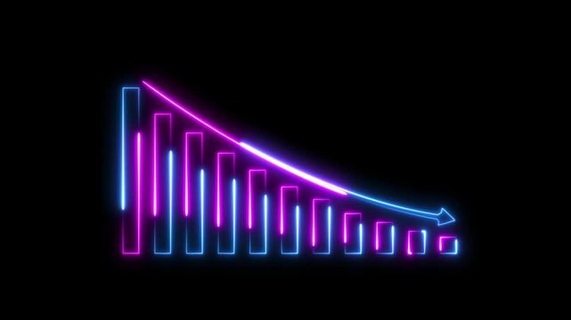 Neon down business graph animation.