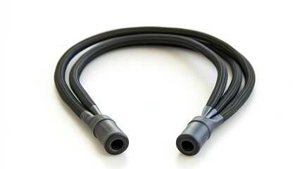 Fototapeta premium A close up of a dark gray braided cable with gray ends on a white background in a studio setting