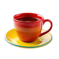 Vibrant red and yellow coffee cup on saucer