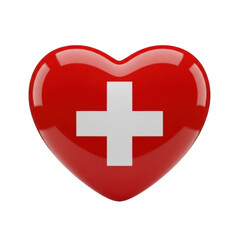 Obraz premium Red heart with swiss cross isolated on transparent background