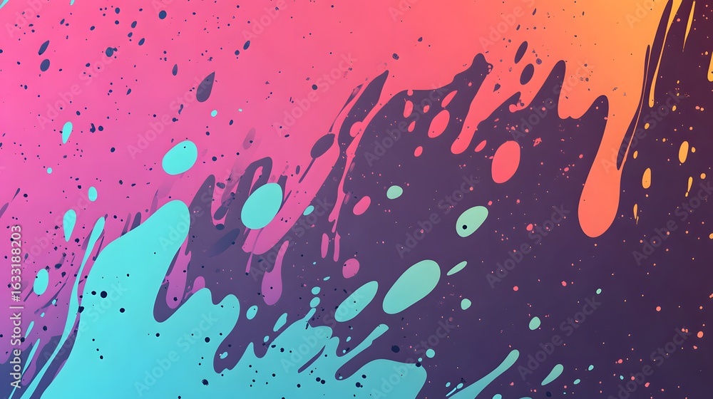 Poster Colorful abstract design with flowing shapes and splatters.